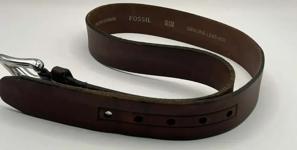 Fossil Men's Brown Genuine Leather Belt with Silver-Tone Buckle Size 80/32